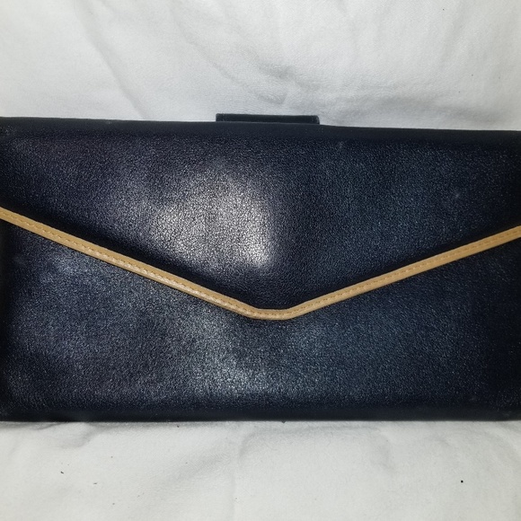 Celine Handbags - B8,842a Celine Black  Wallet Brown Trim Leather